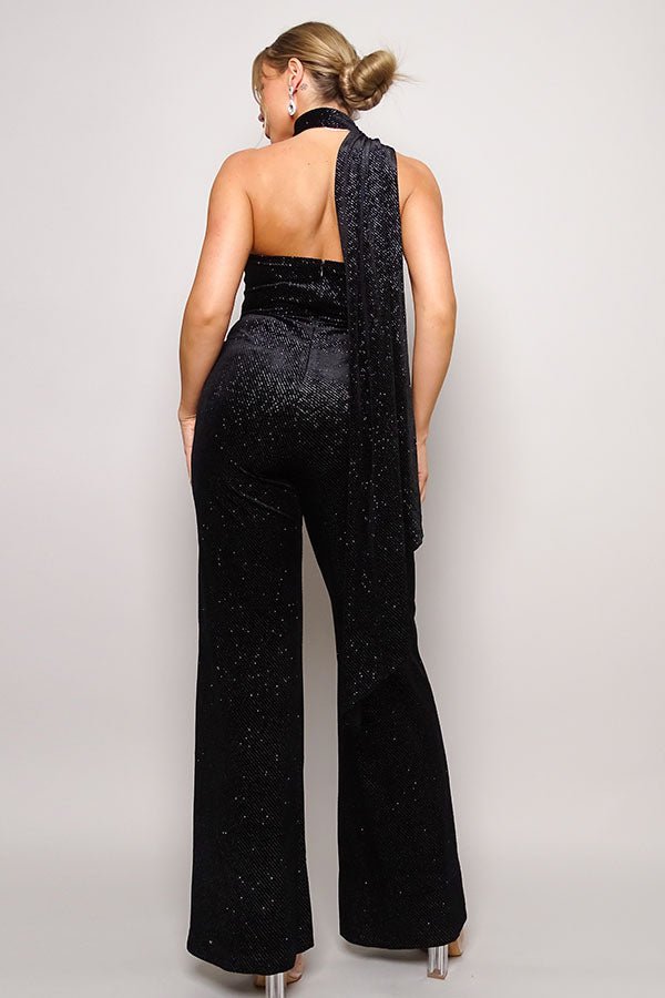 Scarf Top Glitter Velvet Jumpsuit - Flip Flop Dynasty
