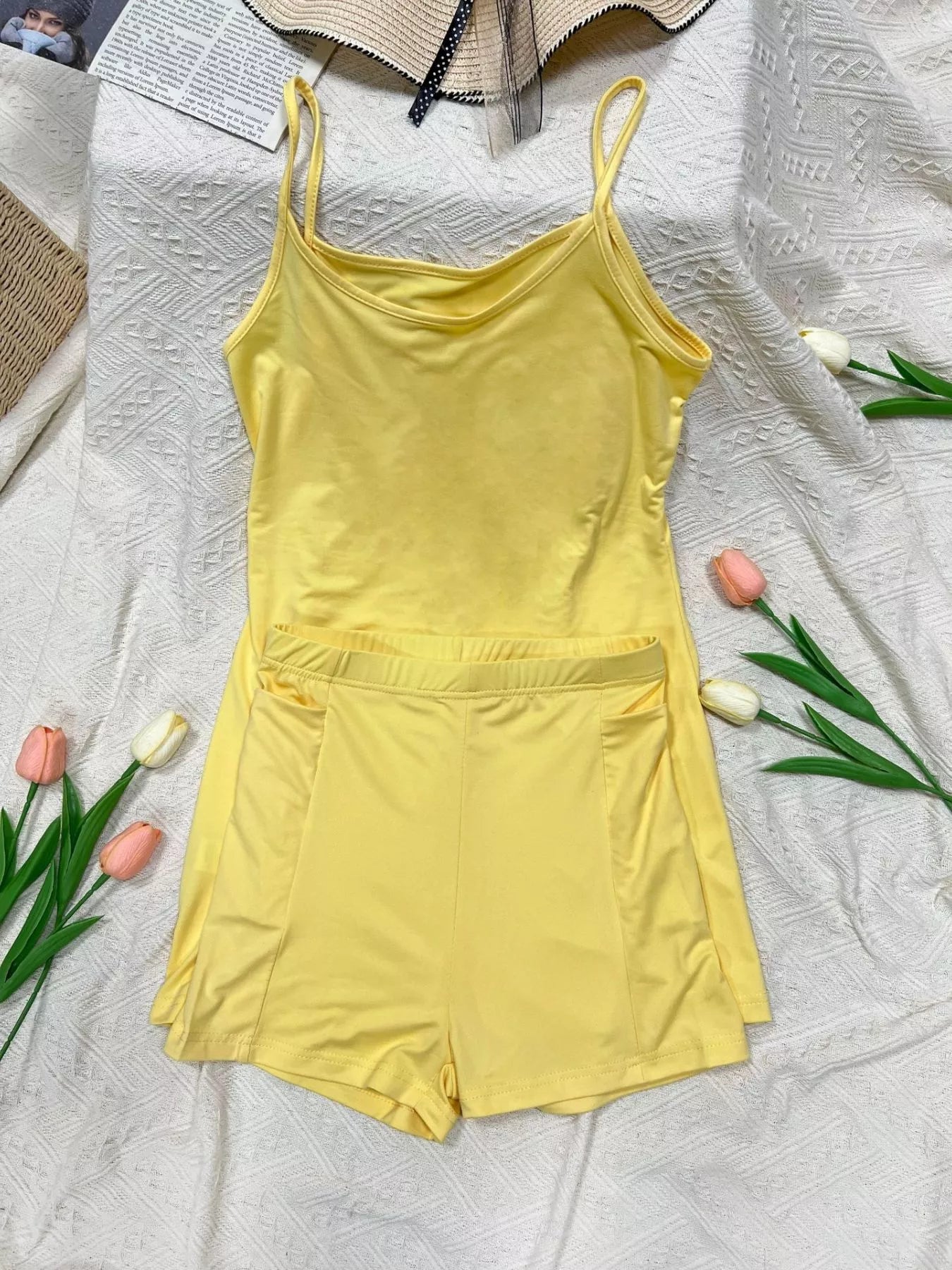 Scoop Neck Cami and Shorts Active Set - Flip Flop Dynasty