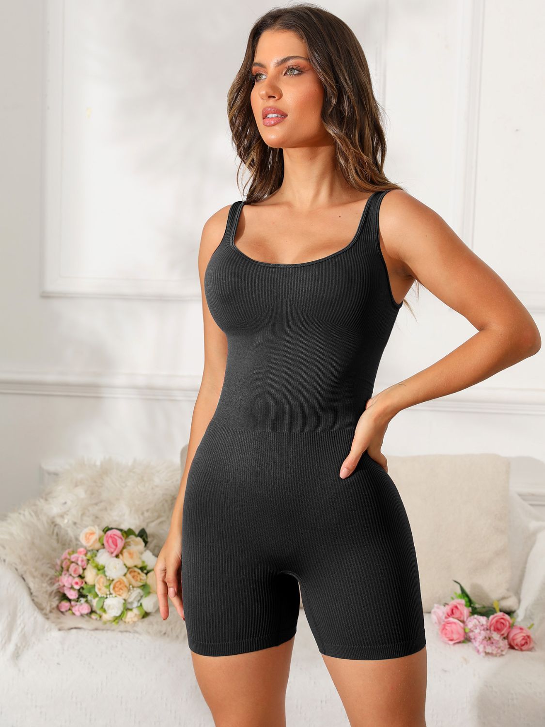 Scoop Neck Wide Strap Active Romper - Flip Flop Dynasty