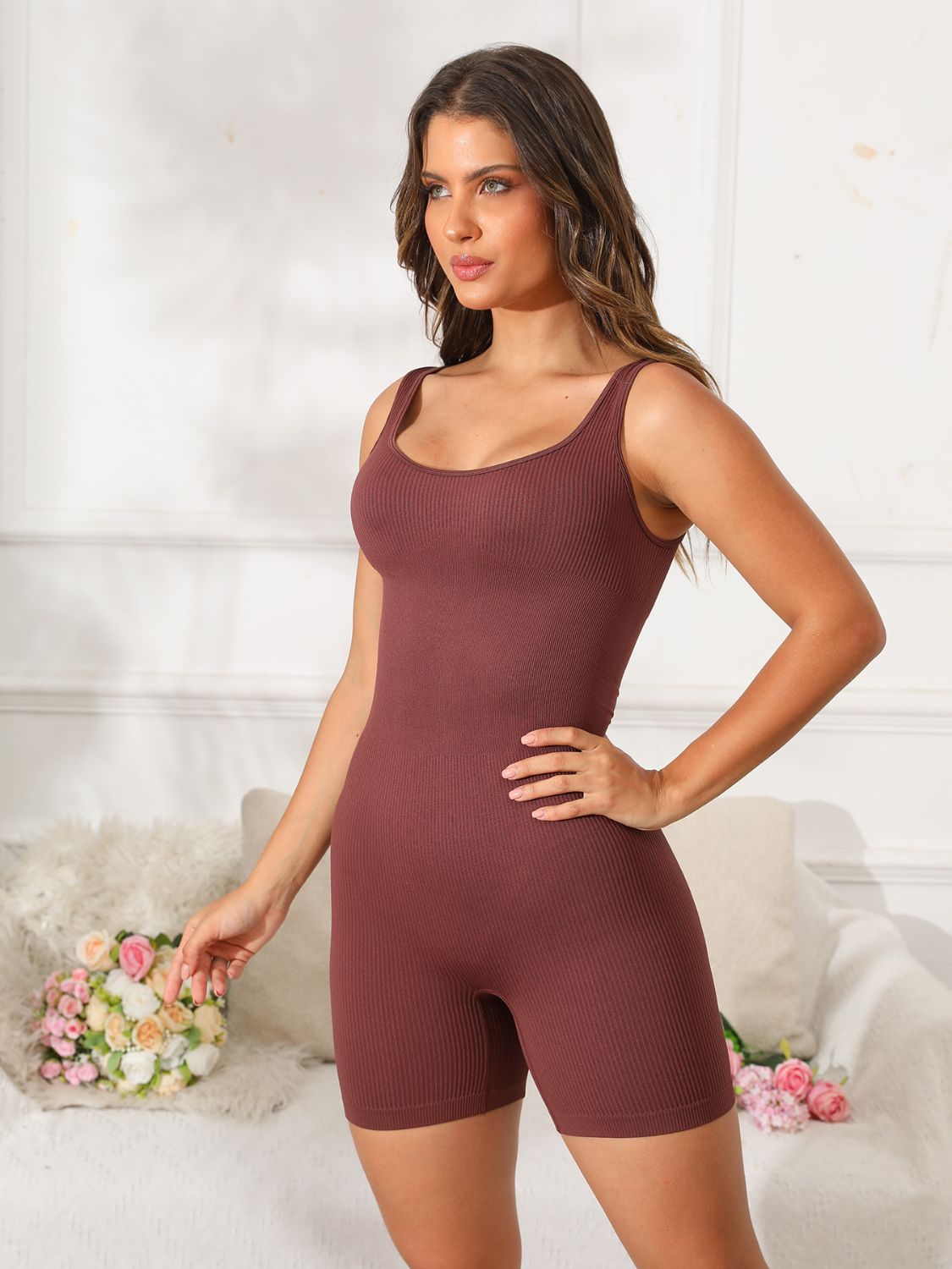 Scoop Neck Wide Strap Active Romper - Flip Flop Dynasty