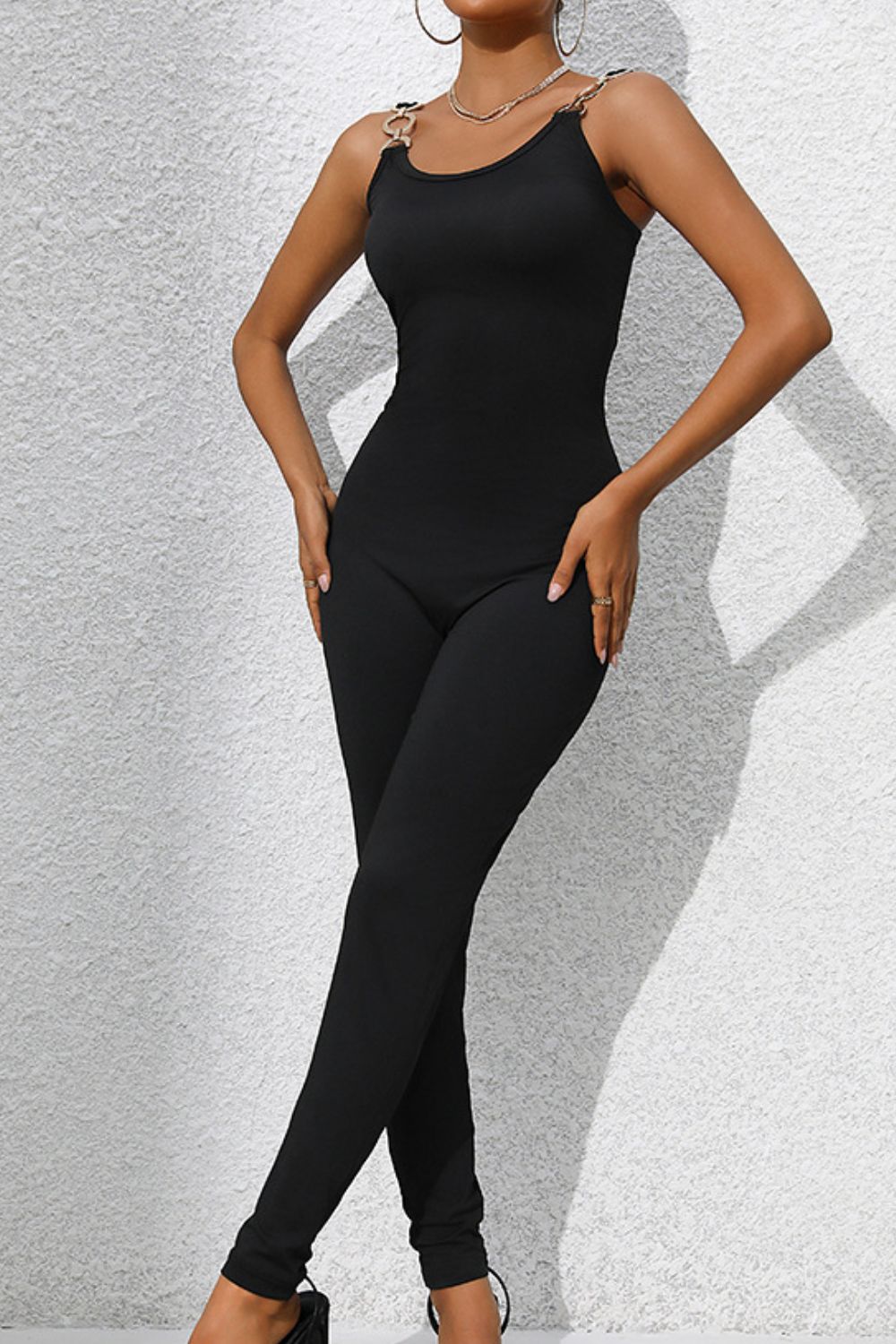 Scoop Neck Wide Strap Skinny Jumpsuit - Flip Flop Dynasty