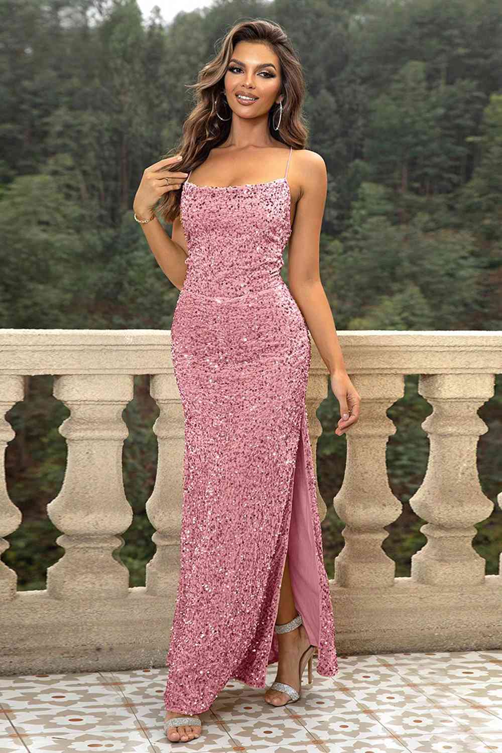 Sequin Backless Split Maxi Dress - Flip Flop Dynasty