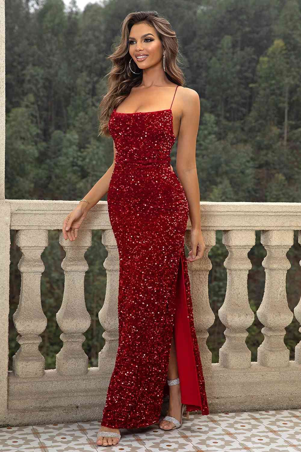 Sequin Backless Split Maxi Dress - Flip Flop Dynasty