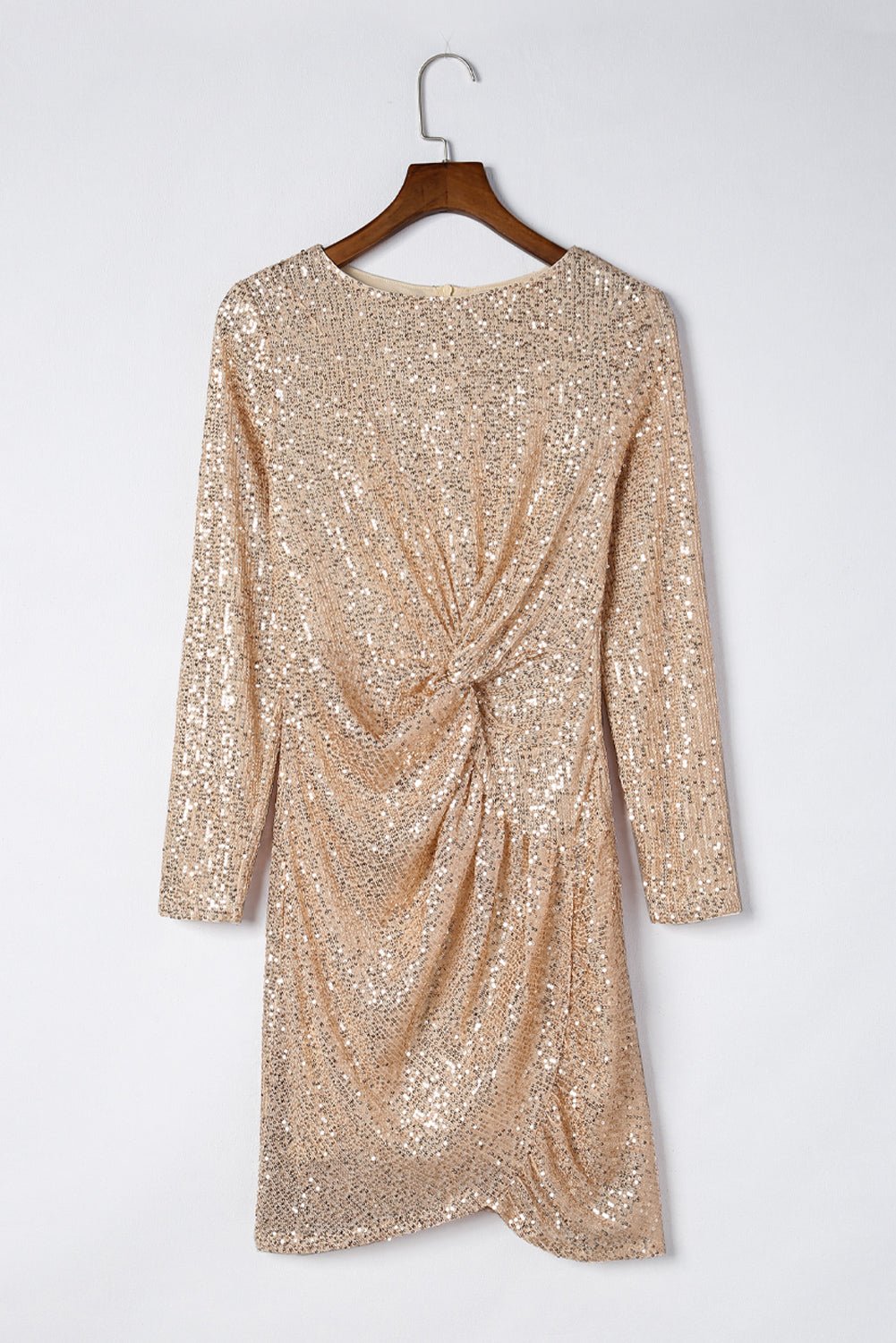 Sequin Knot Round Neck Long Sleeve Mini Dress - Flip Flop Dynasty