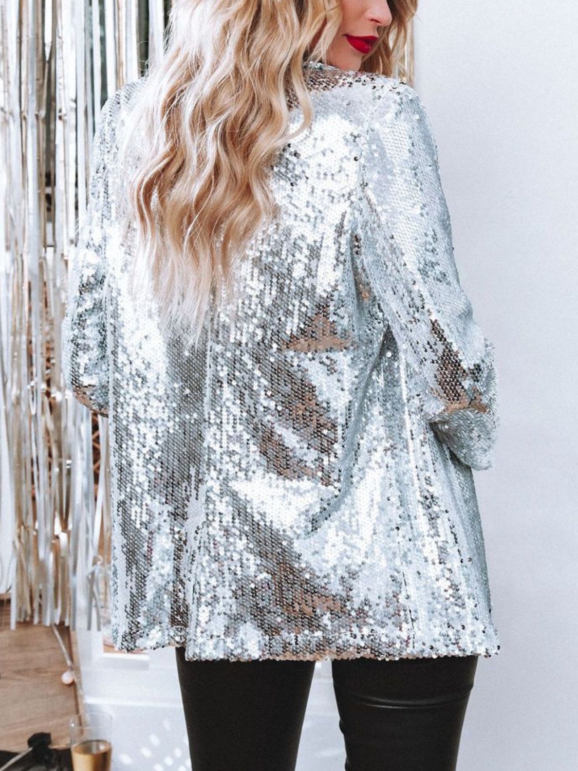 Sequin Lapel Collar Long Sleeve Blazer - Flip Flop Dynasty