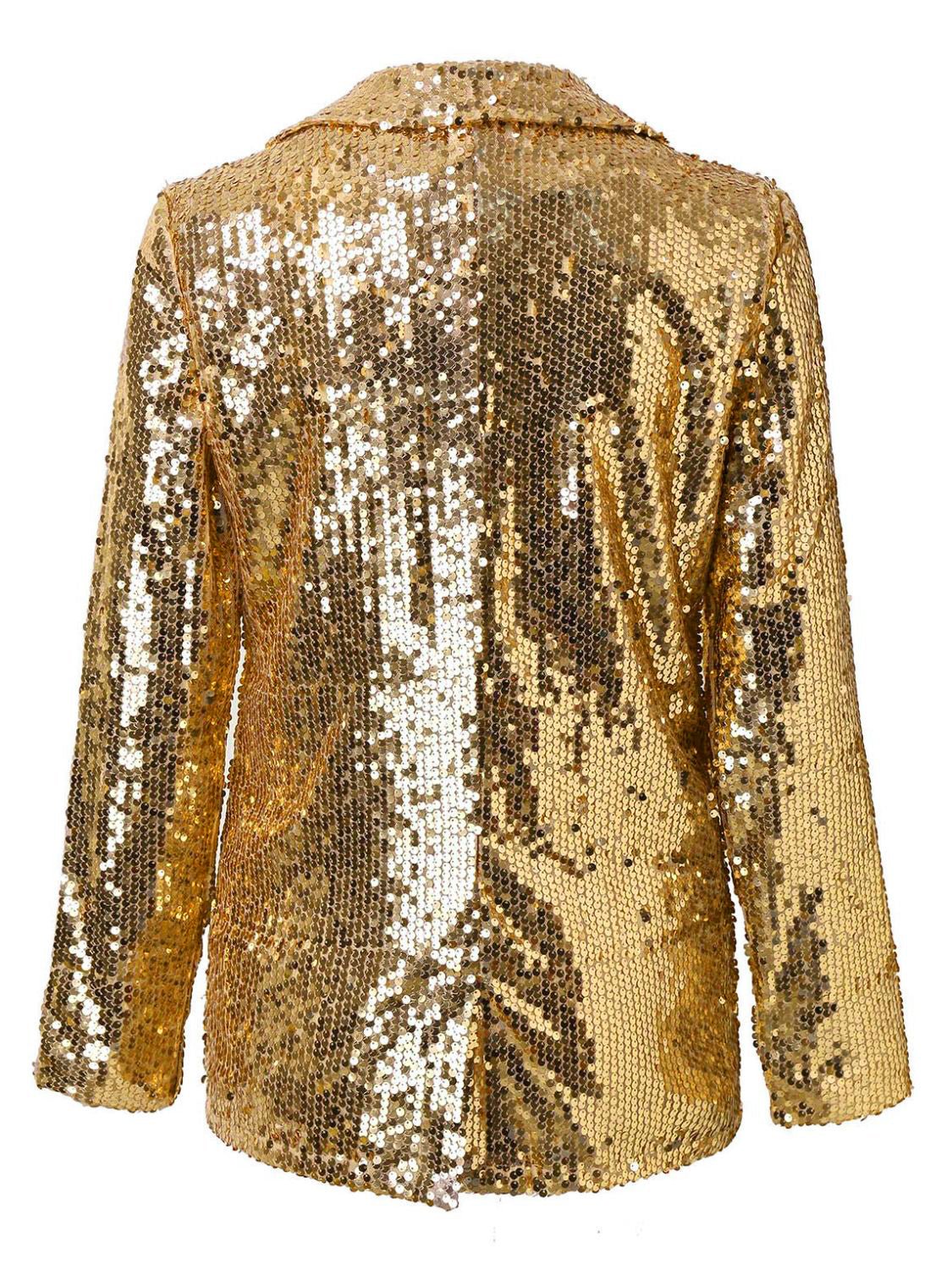 Sequin Lapel Collar Long Sleeve Blazer - Flip Flop Dynasty