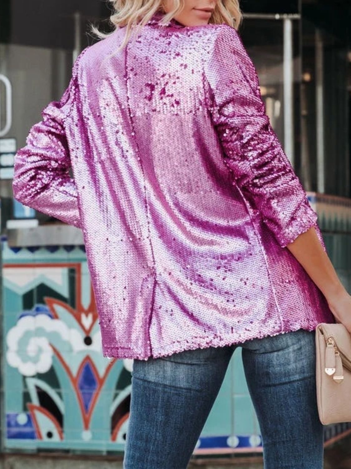 Sequin Lapel Collar Long Sleeve Blazer - Flip Flop Dynasty