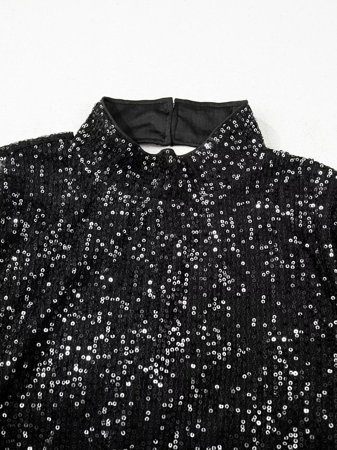 Sequin Mock Neck Drape Open Back Bell Sleeve Top - Flip Flop Dynasty