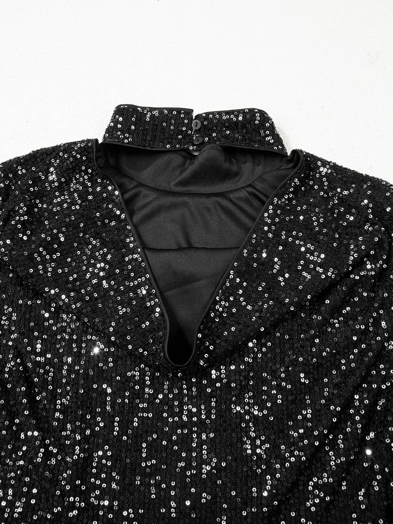 Sequin Mock Neck Drape Open Back Bell Sleeve Top - Flip Flop Dynasty