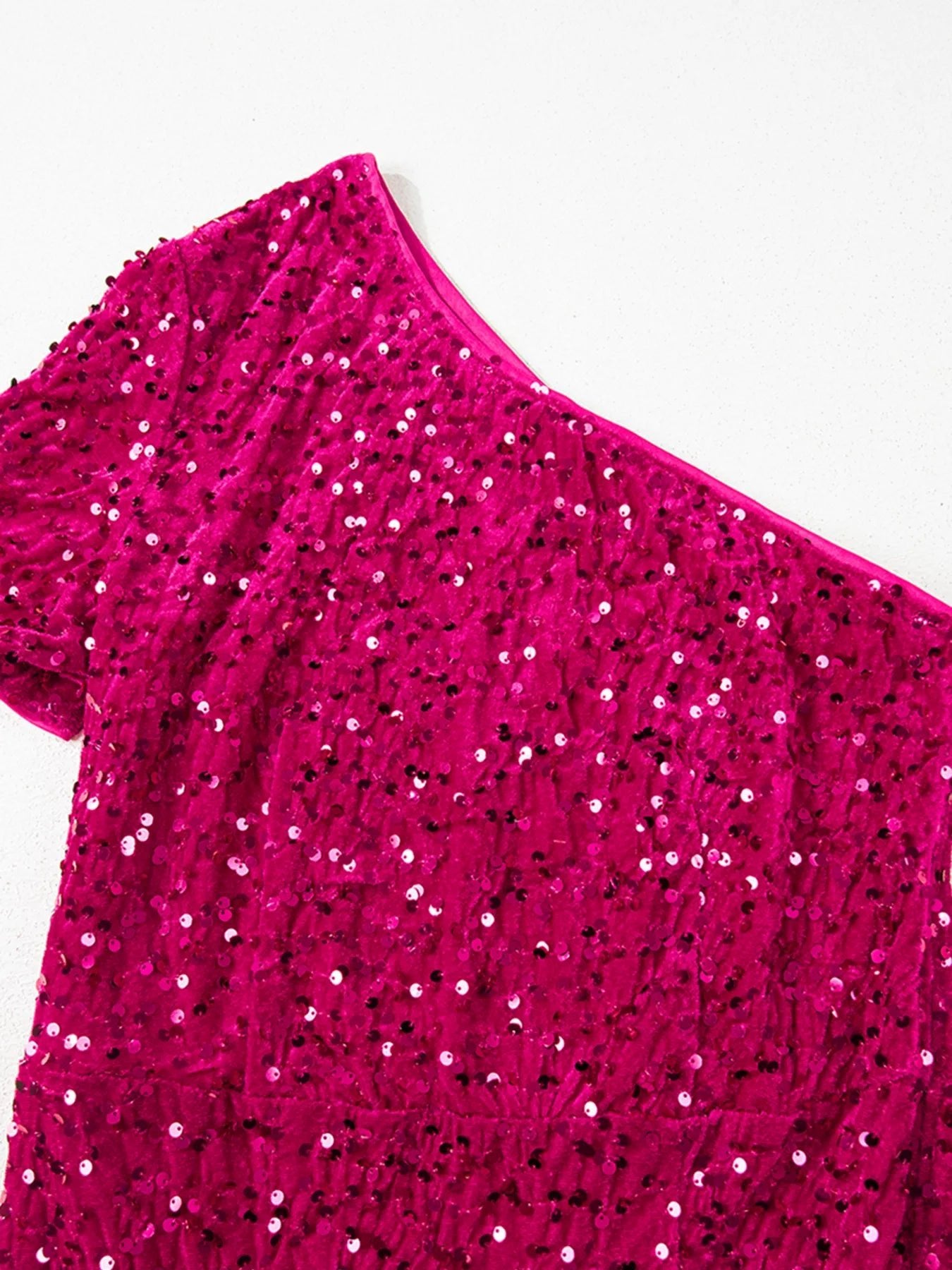 Sequin One - Shoulder Dress with High Slit - Flip Flop Dynasty