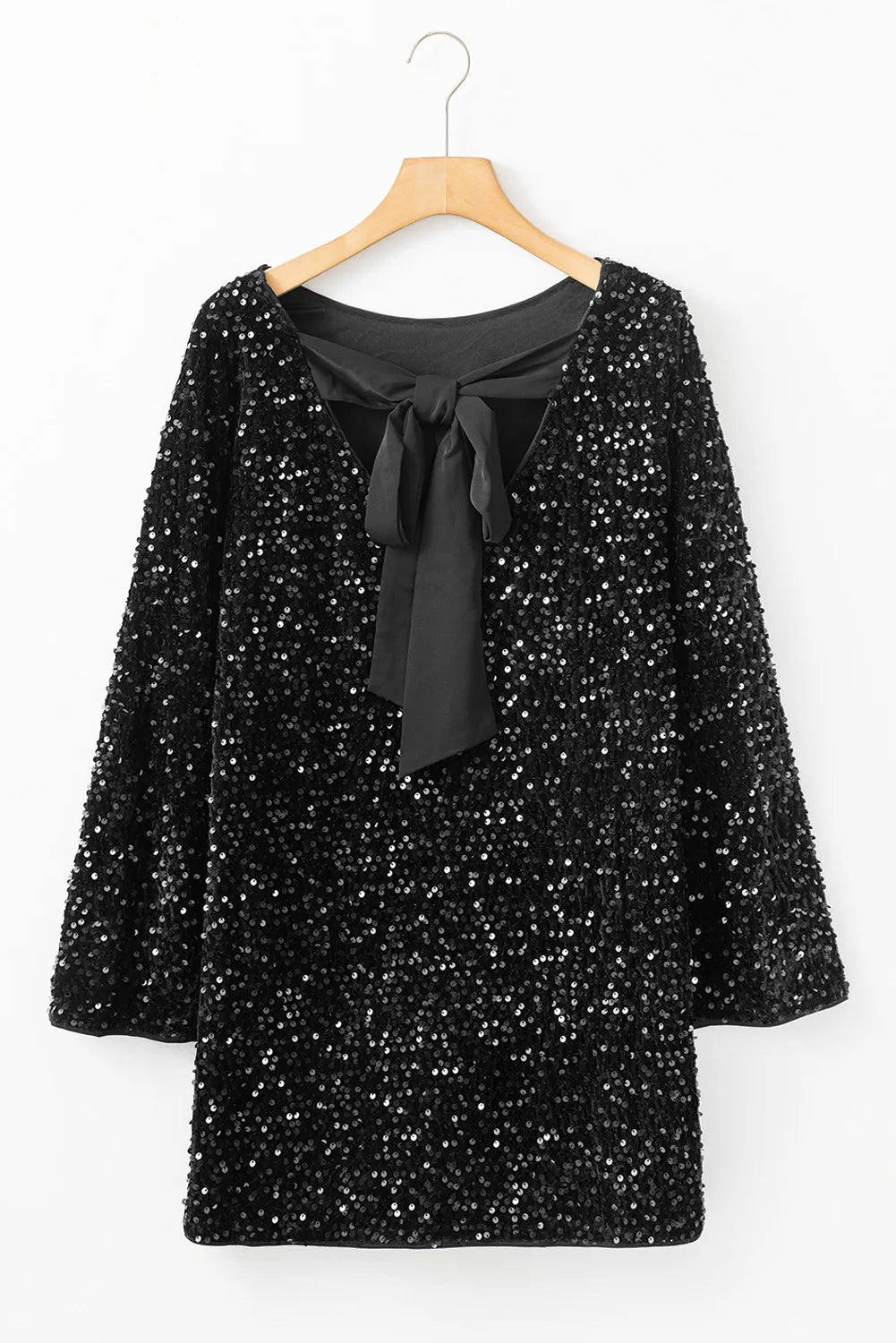 Sequin Round Neck Long Sleeve Mini Dress - Flip Flop Dynasty