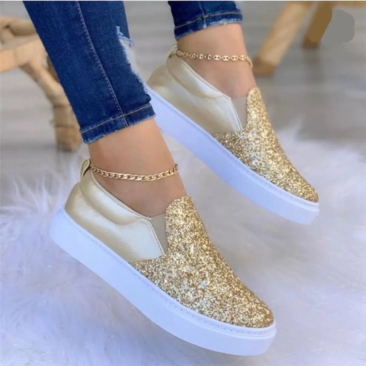 Sequin Round Toe Platform Slip - Ons - Flip Flop Dynasty