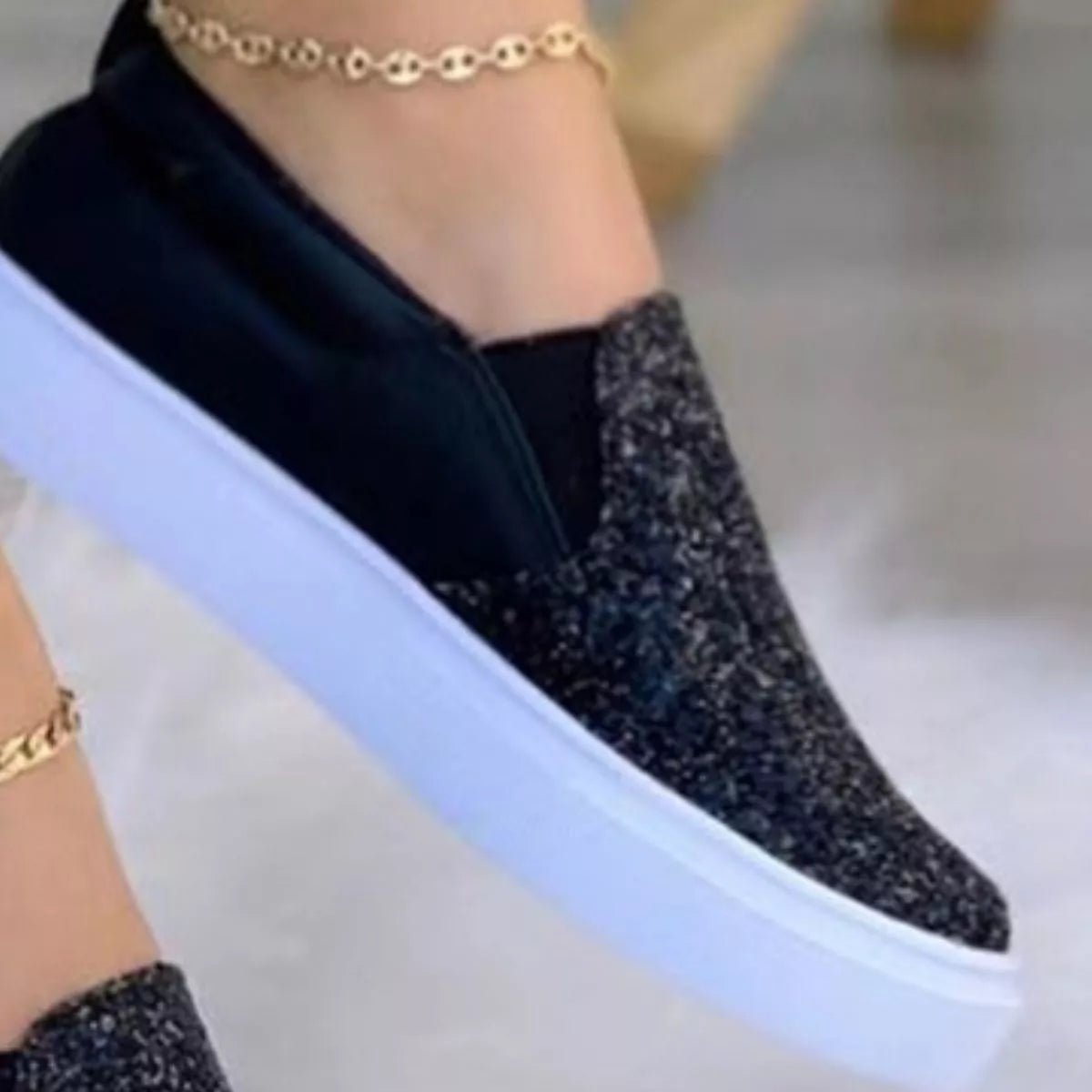 Sequin Round Toe Platform Slip - Ons - Flip Flop Dynasty