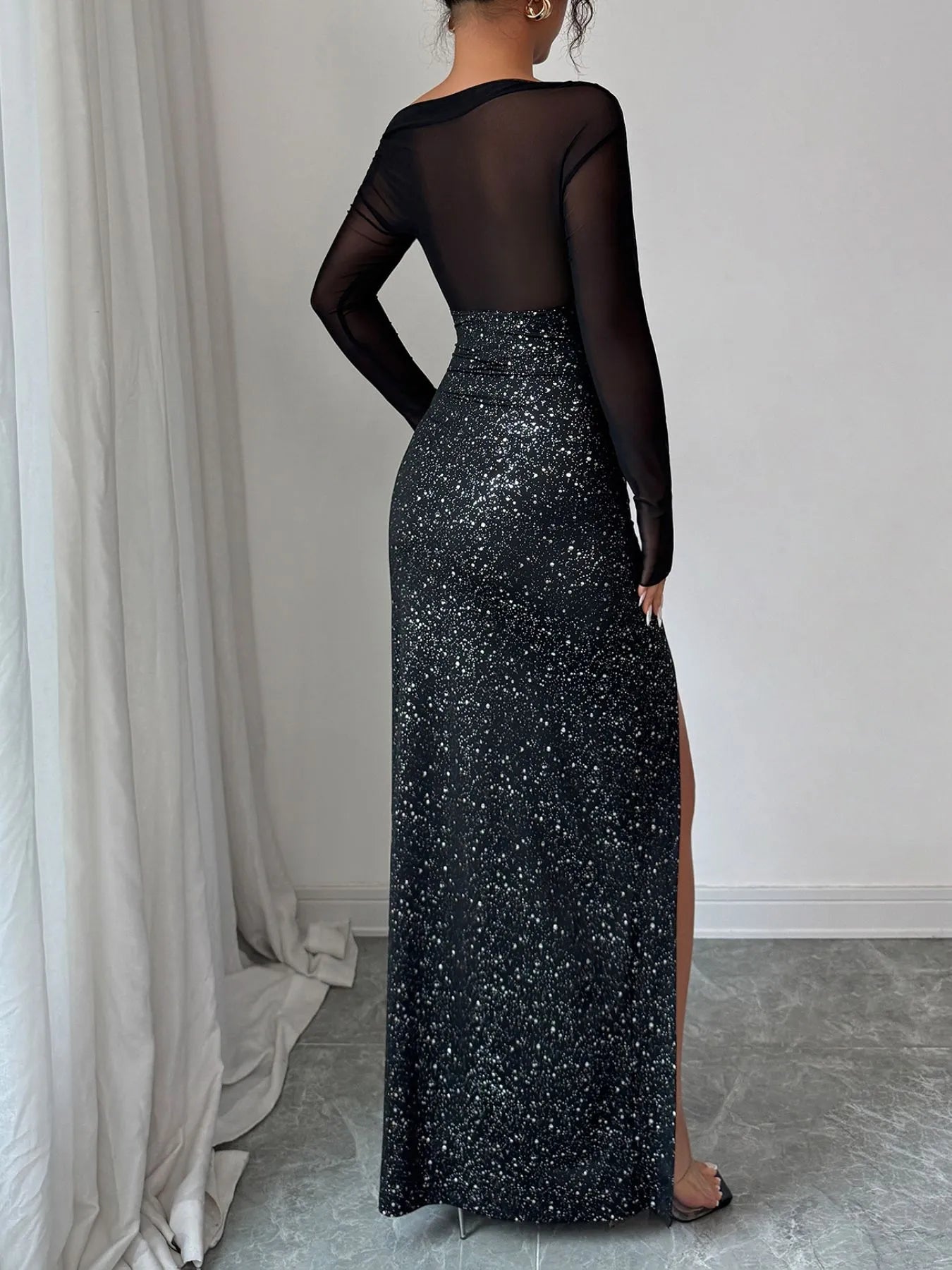 Sequin Slit One Shoulder Maxi Dress - Flip Flop Dynasty