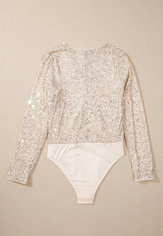 Sequin Surplice Long Sleeve Bodysuit - Flip Flop Dynasty