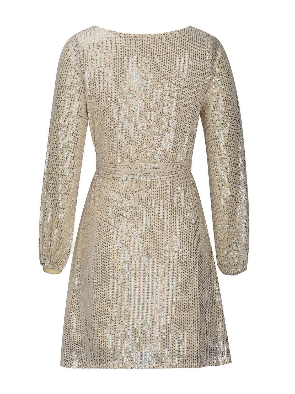 Sequin Tie Waist Long Sleeve Mini Dress - Flip Flop Dynasty