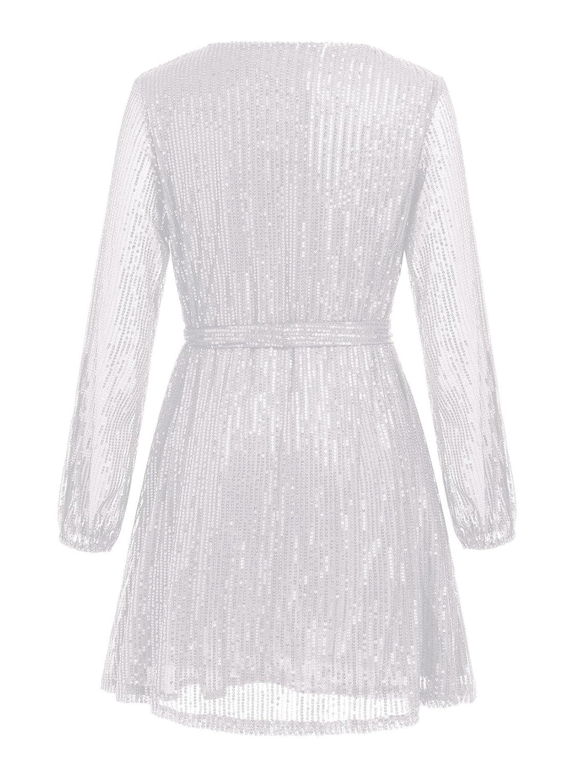 Sequin Tie Waist Long Sleeve Mini Dress - Flip Flop Dynasty