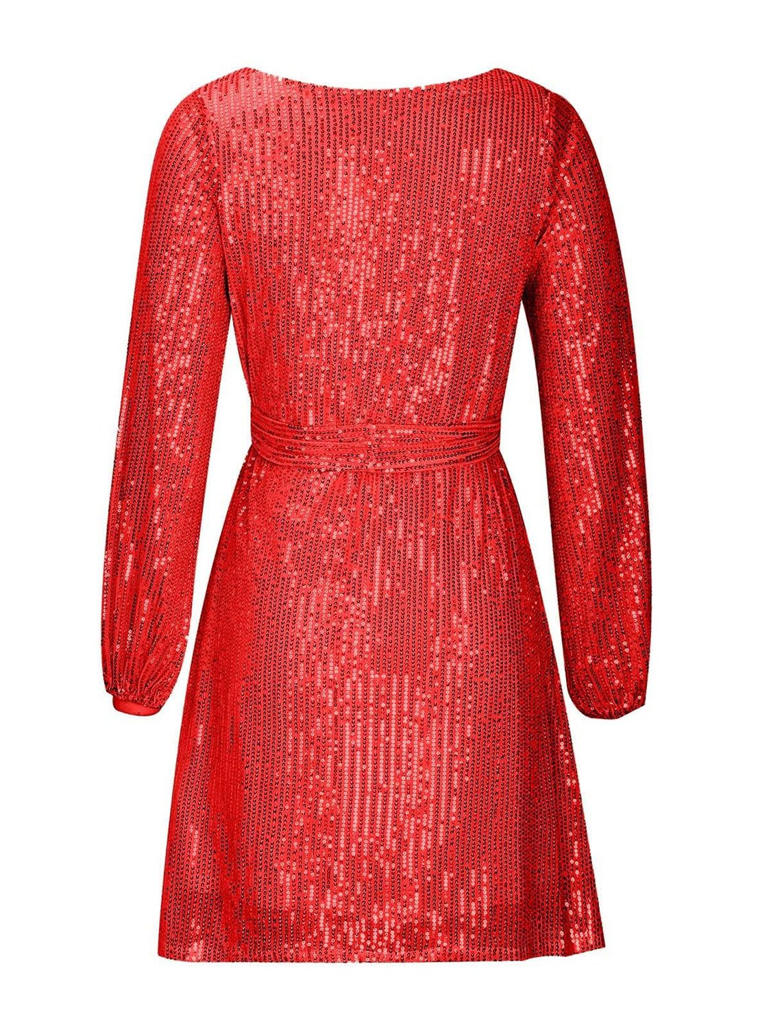 Sequin Tie Waist Long Sleeve Mini Dress - Flip Flop Dynasty