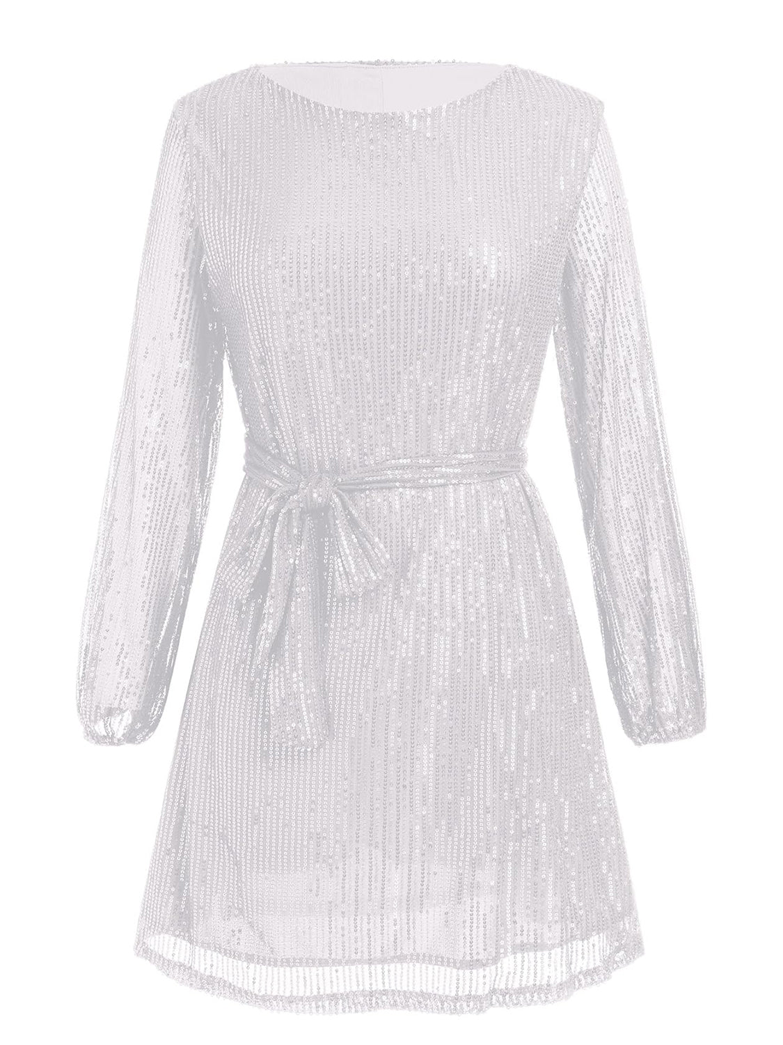 Sequin Tie Waist Long Sleeve Mini Dress - Flip Flop Dynasty