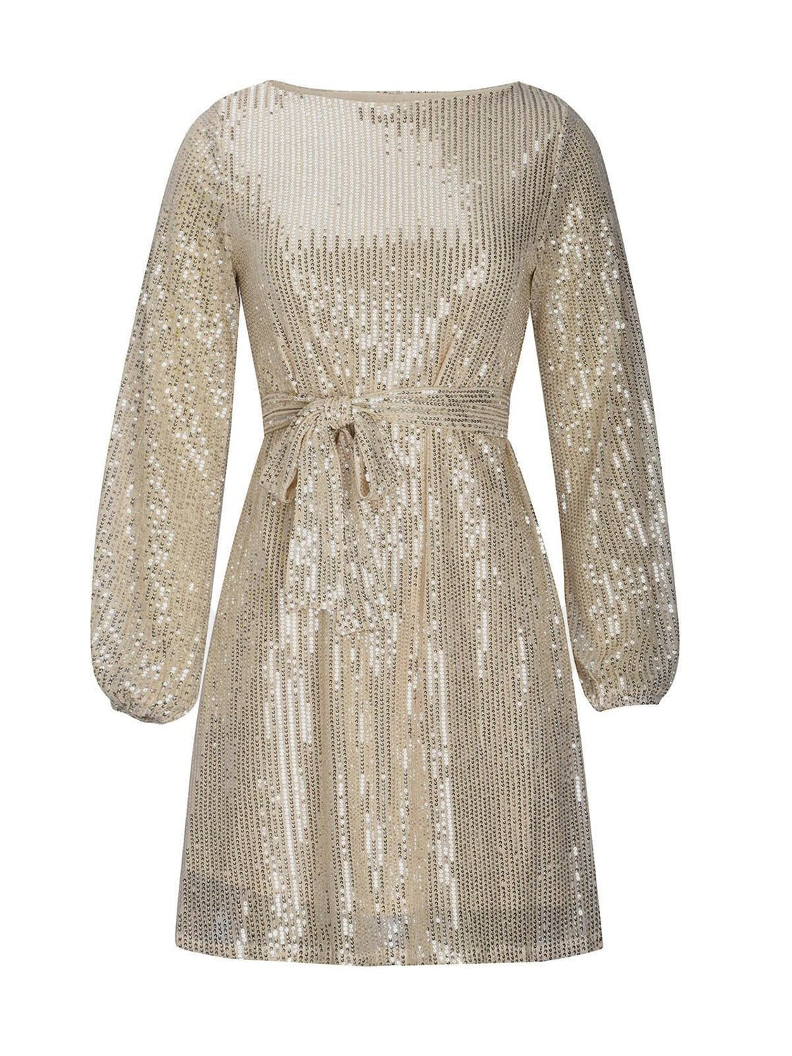 Sequin Tie Waist Long Sleeve Mini Dress - Flip Flop Dynasty