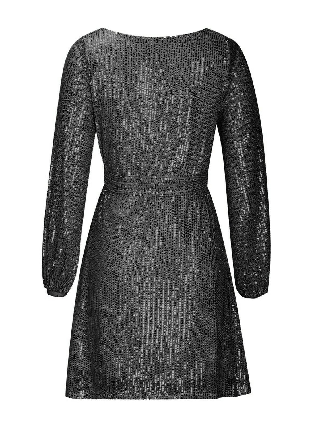 Sequin Tie Waist Long Sleeve Mini Dress - Flip Flop Dynasty