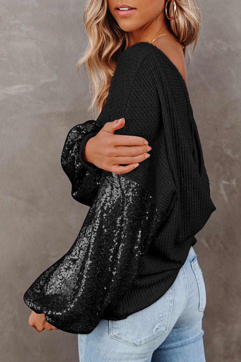 Sequin Waffle - Knit Blouse - Flip Flop Dynasty