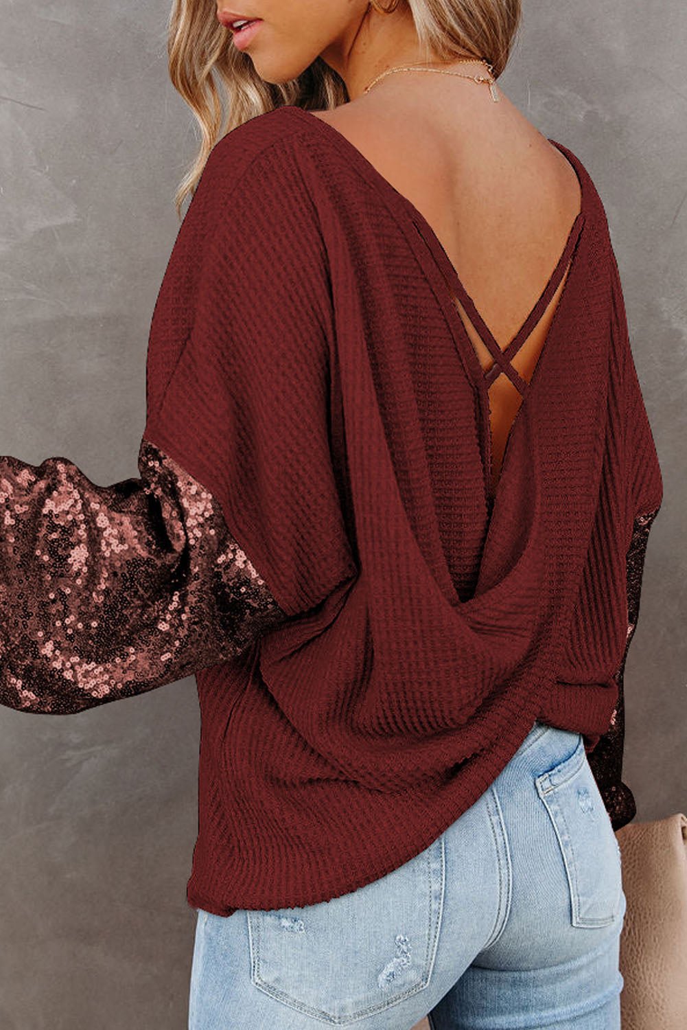 Sequin Waffle - Knit Blouse - Flip Flop Dynasty