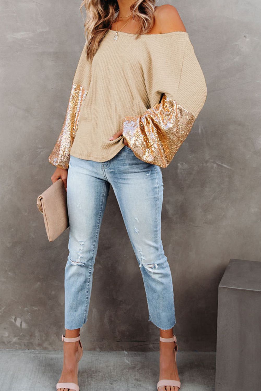 Sequin Waffle - Knit Blouse - Flip Flop Dynasty