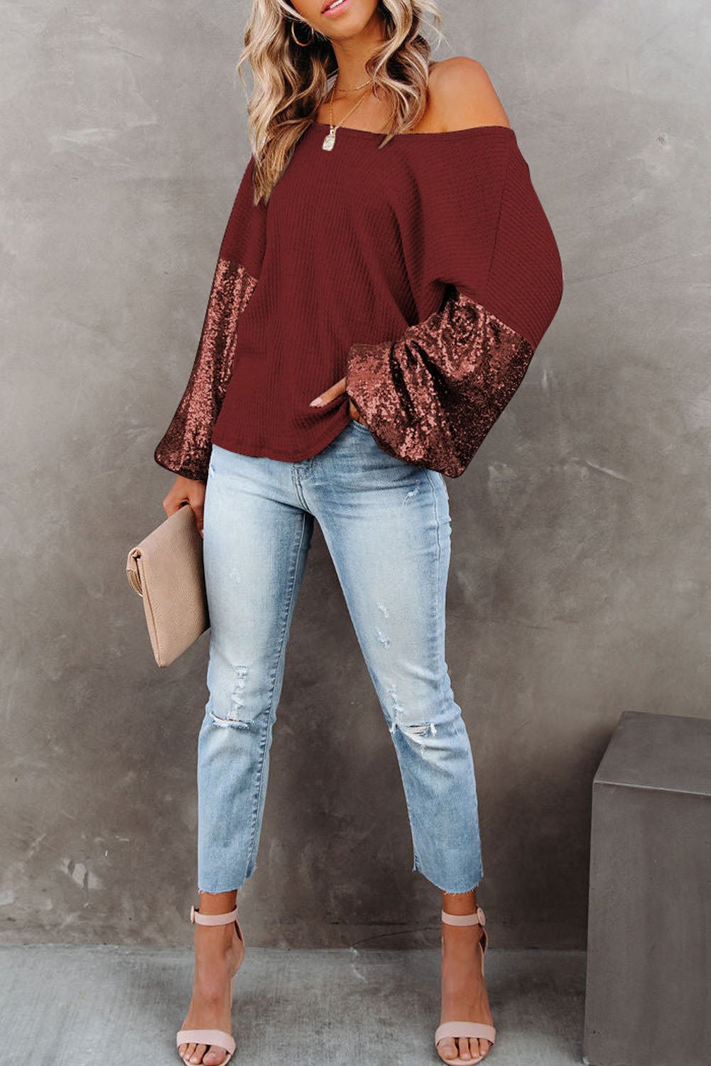 Sequin Waffle - Knit Blouse - Flip Flop Dynasty
