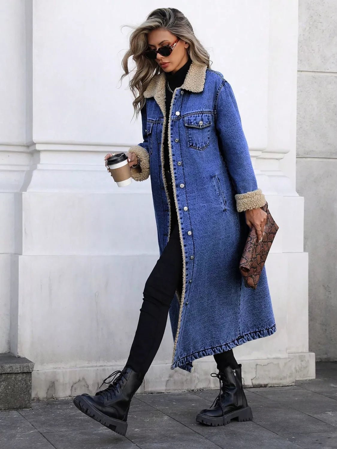 Sherpa Lined Longline Denim Jacket - Flip Flop Dynasty