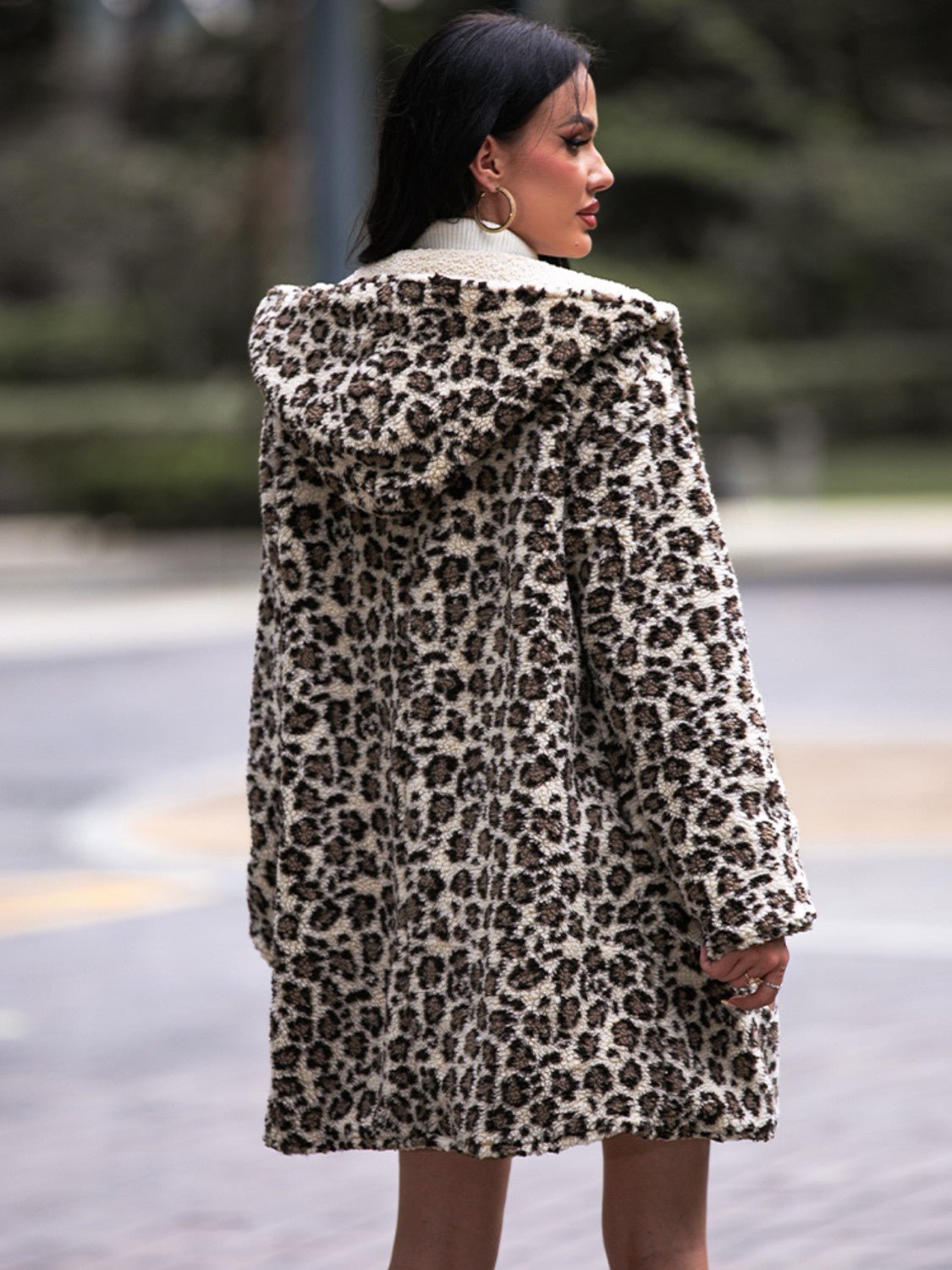 Shiny Leopard Hooded Coat with Pockets - Flip Flop Dynasty