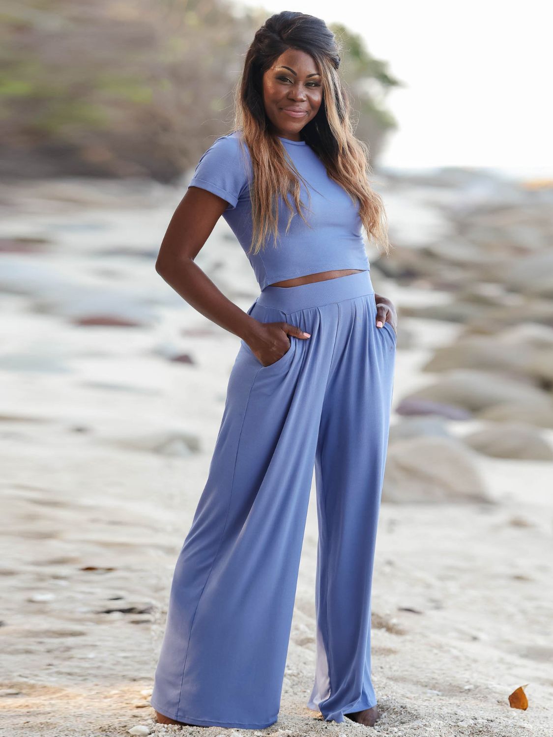 Short Sleeve T-Shirt and Wide Leg Pants Set - Flip Flop Dynasty