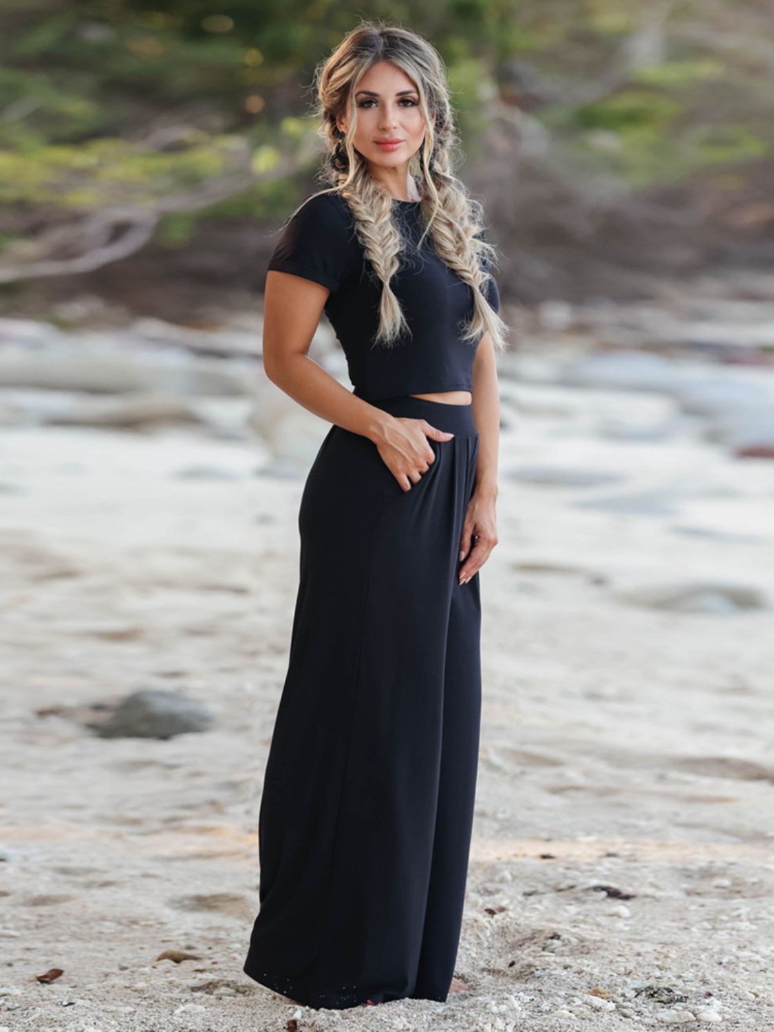 Short Sleeve T-Shirt and Wide Leg Pants Set - Flip Flop Dynasty