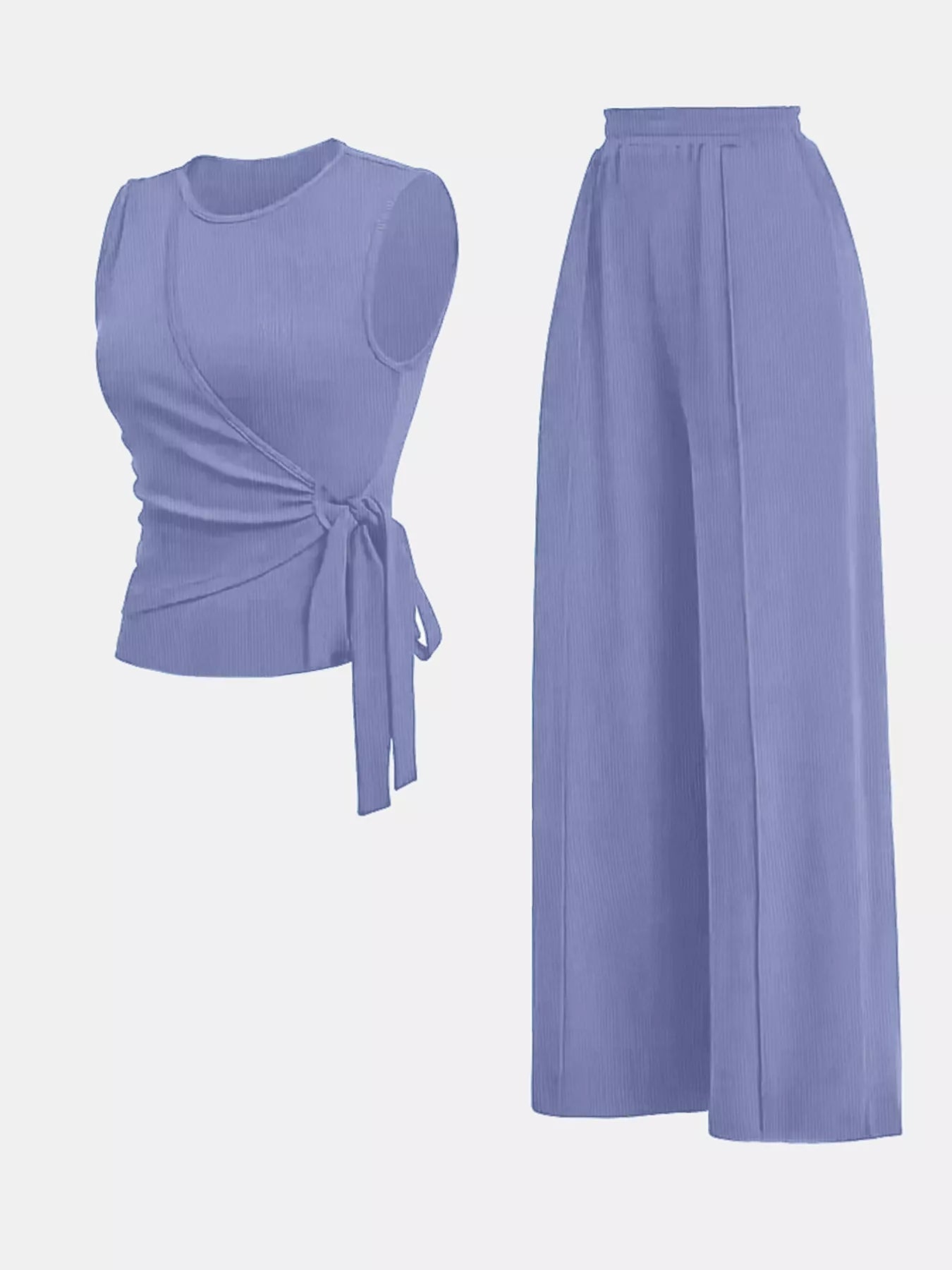 Side Tie Round Neck Tank and Pants Set - Flip Flop Dynasty