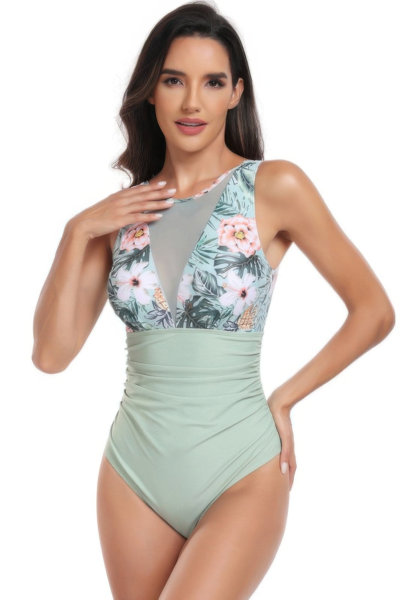 Sleeveless Color Block Floral Fit Lace Swimsuits - Flip Flop Dynasty