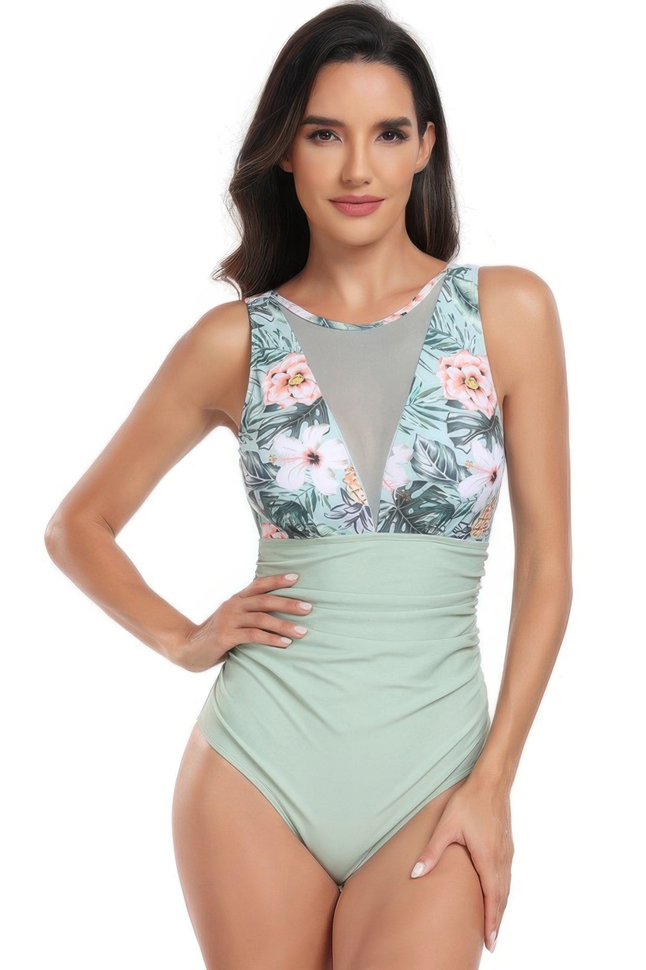 Sleeveless Color Block Floral Fit Lace Swimsuits - Flip Flop Dynasty