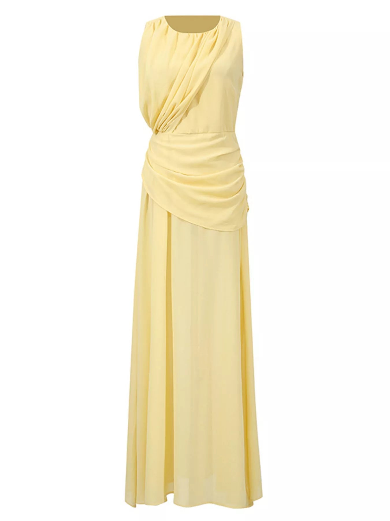 Sleeveless Ruched High - Slit Maxi Dress - Flip Flop Dynasty
