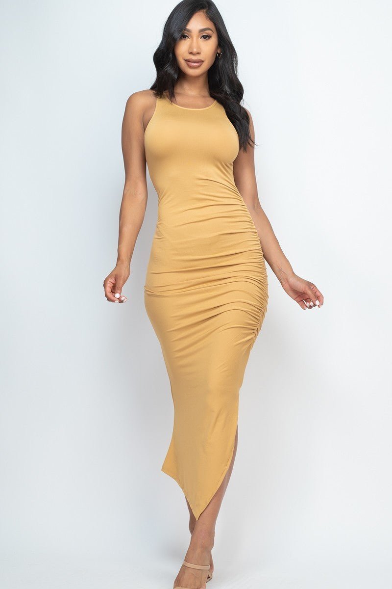 Sleeveless Ruched Side Split Maxi Dress - Flip Flop Dynasty