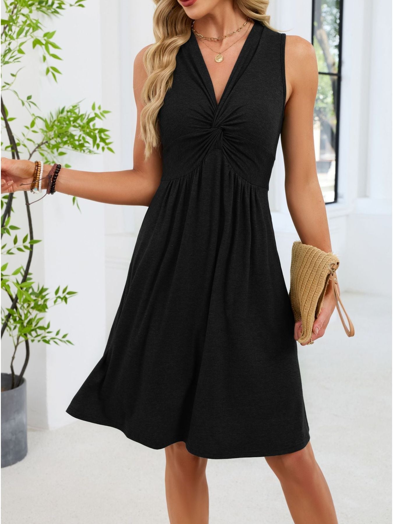 Sleeveless Twist Knot Front Casual Dress - Flip Flop Dynasty