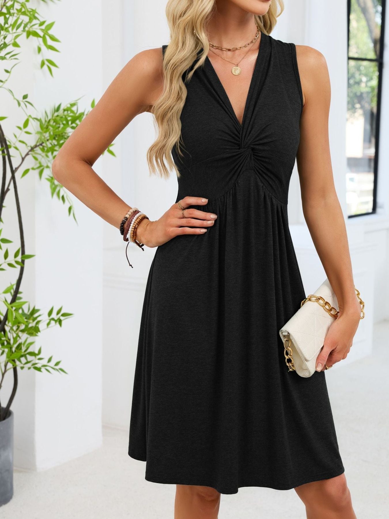 Sleeveless Twist Knot Front Casual Dress - Flip Flop Dynasty