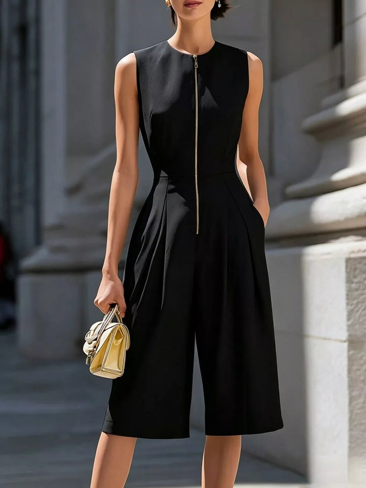Sleeveless Wide-Leg Zipper Front Jumpsuit - Flip Flop Dynasty