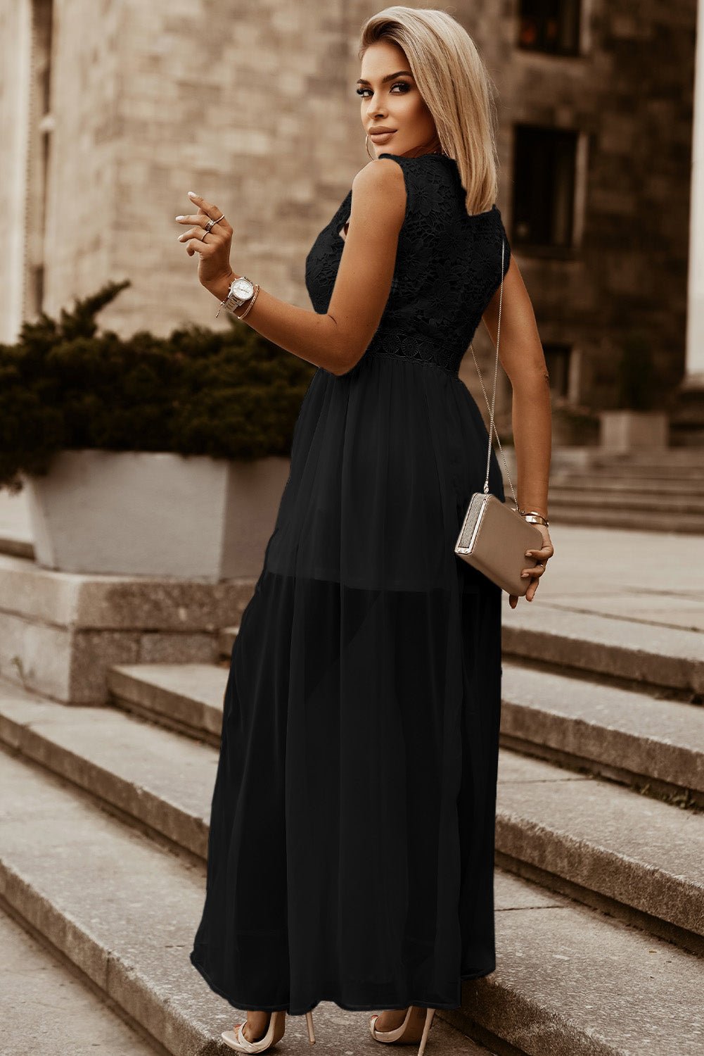 Slit Lace Detail V - Neck Dress - Flip Flop Dynasty