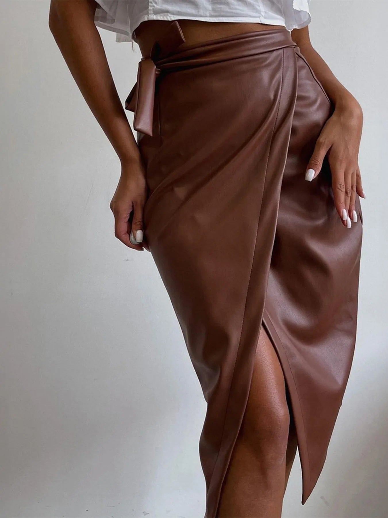 Slit Leather Midi Skirt - Flip Flop Dynasty