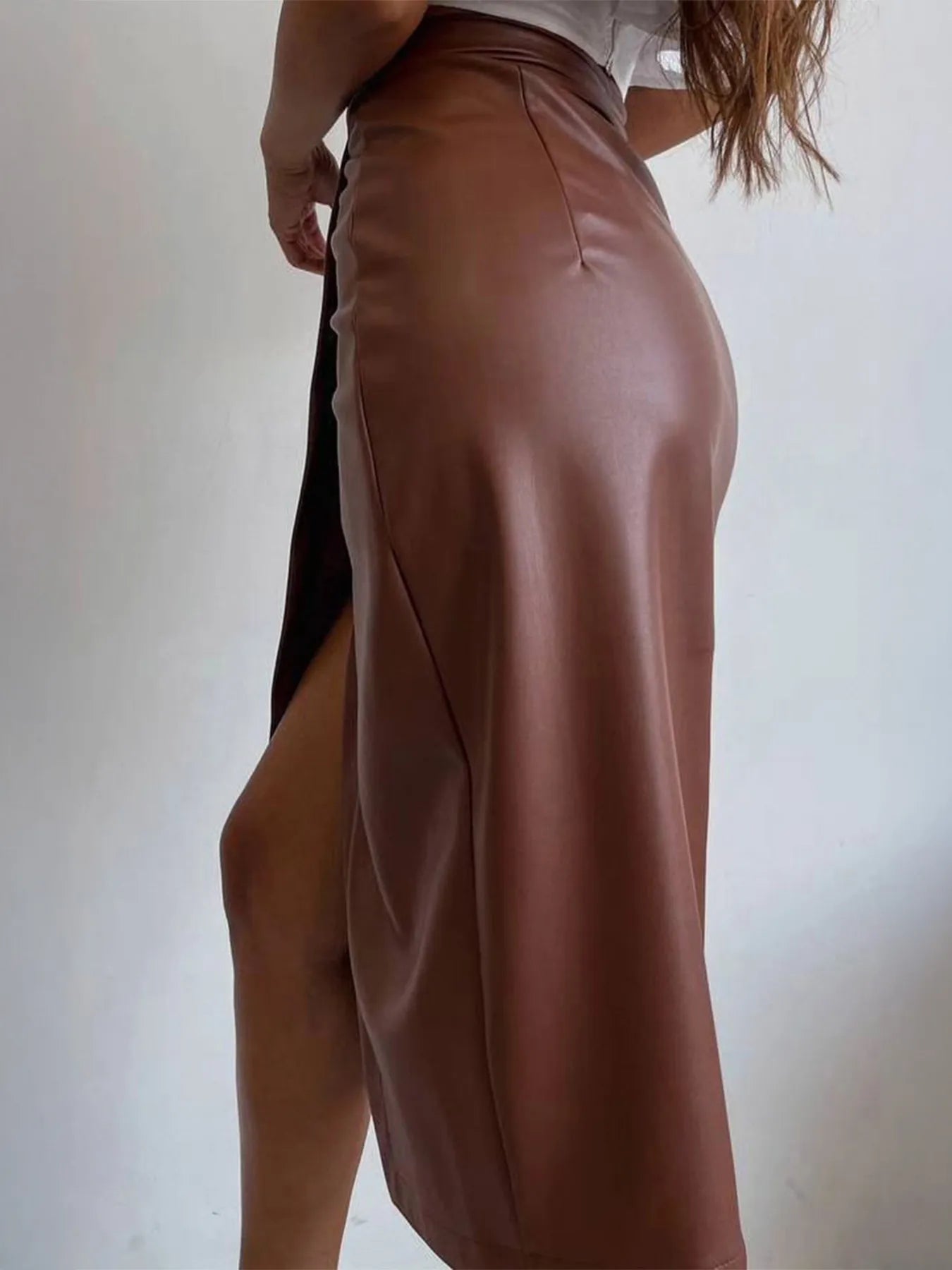 Slit Leather Midi Skirt - Flip Flop Dynasty