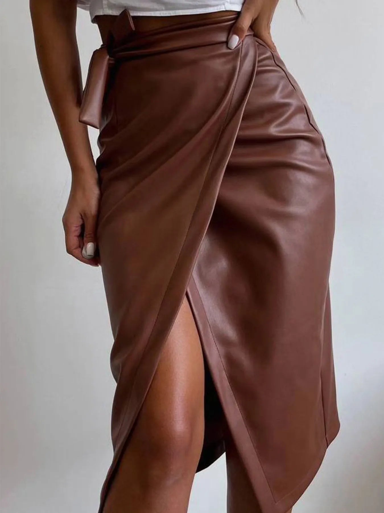 Slit Leather Midi Skirt - Flip Flop Dynasty