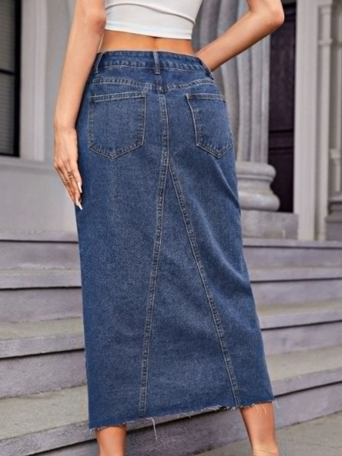 Slit Midi Denim Skirt with Pockets - Flip Flop Dynasty