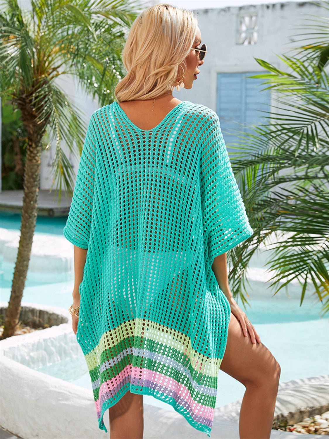 Slit Openwork V - Neck Half Sleeve Cover - Up - Flip Flop Dynasty
