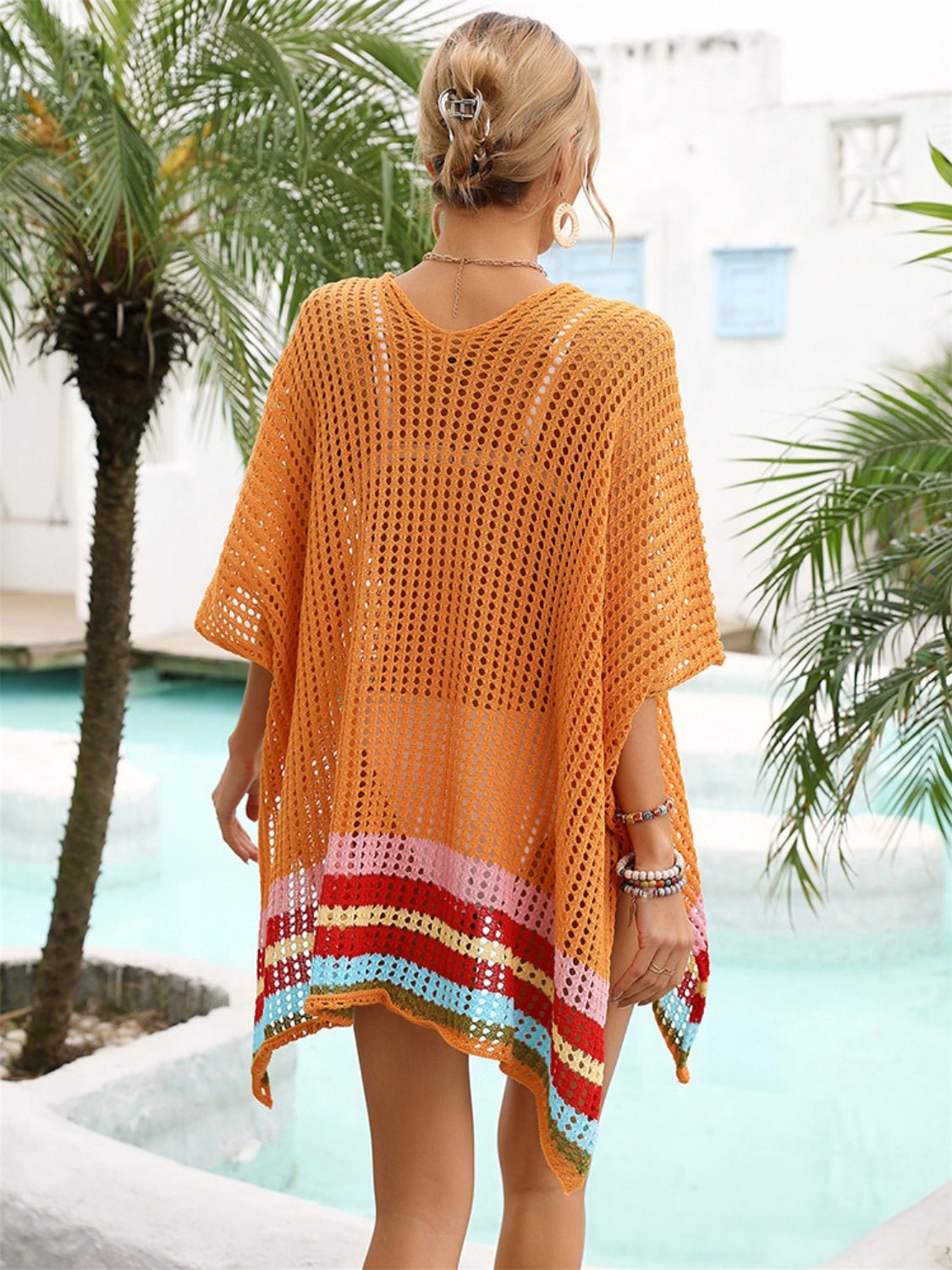 Slit Openwork V - Neck Half Sleeve Cover - Up - Flip Flop Dynasty