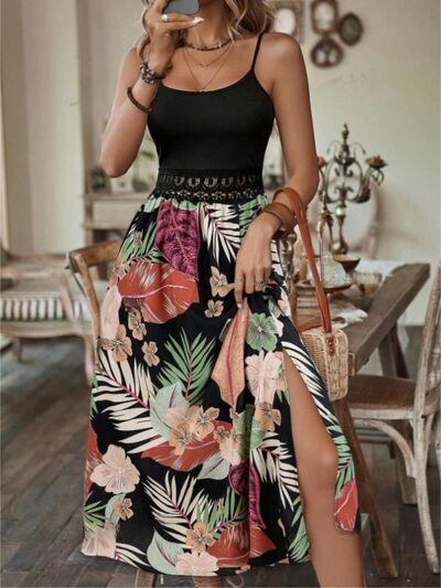 Slit Printed Scoop Neck Cami Dress - Flip Flop Dynasty