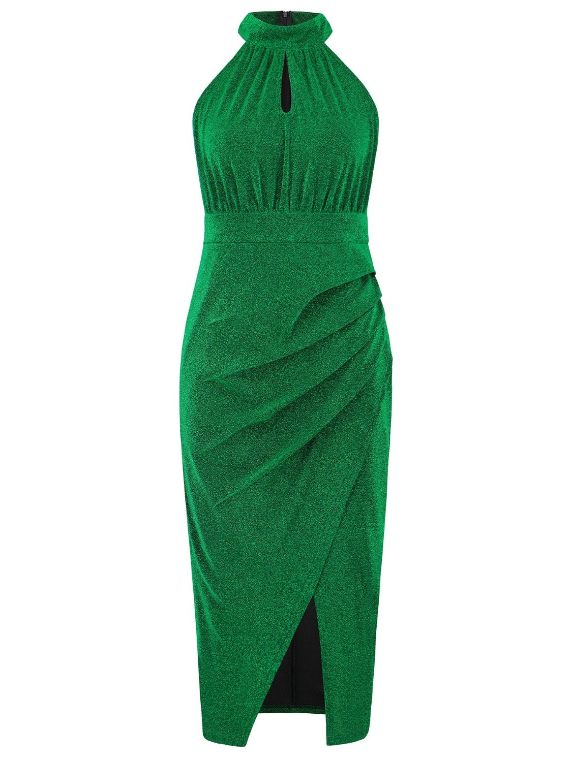 Slit Ruched Mock Neck Sleeveless Dress - Flip Flop Dynasty